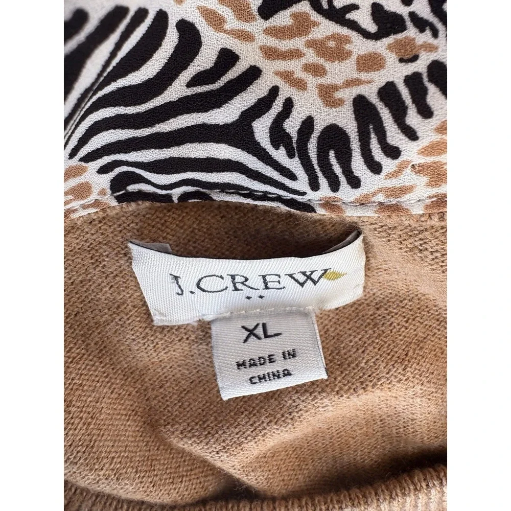 J Crew Brown Pullover Sweater Zebra Print Scarf Attached Size XL - Picture 2 of 5